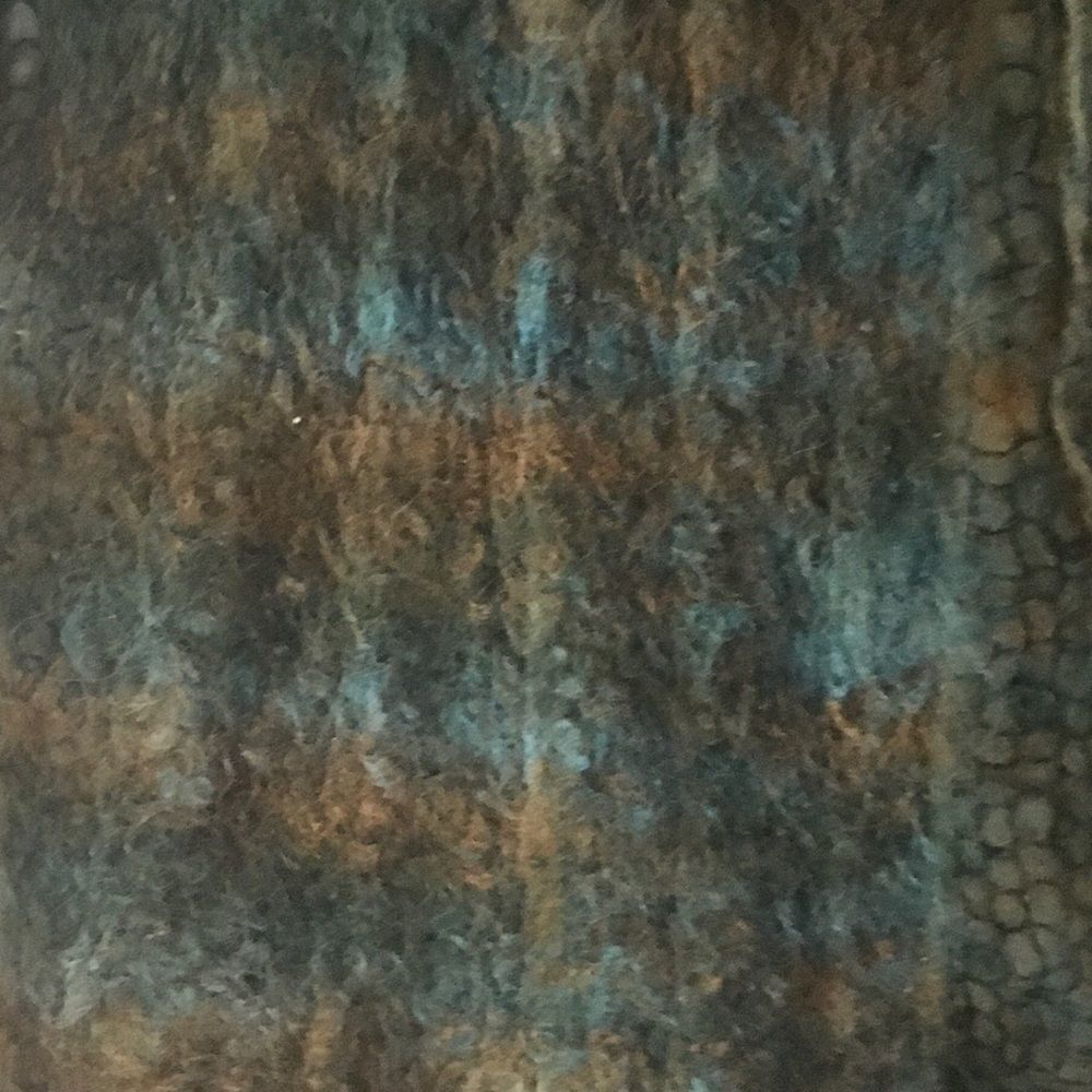 HAND KNIT Vintage Mohair Sleeveless Open Cardigan Vest Tie Neck Green Blue S/M - Picture 6 of 7